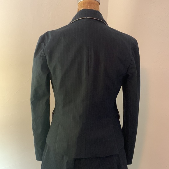 Rebecca Taylor jacket in mixed shadow striped patterns with lace trimming. - Picture 3 of 10